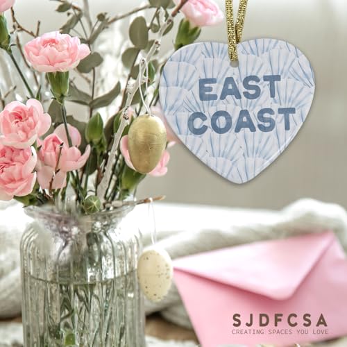 Blue Seashell Coastal Beach Ornament, Preppy Beach Hanging Heart Ornaments for Christmas Tree Holiday Party Decorations, Coastal Beachy East Coast Decorative Ornaments Keepsake TCP - color: Coast-blue-east Coast