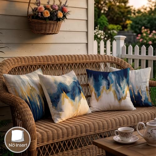 OBSEDE Blue Gold Abstract Art Modern Throw Pillow Covers 18 x 18 Set of 4 - color: Blue and Gold Abstract Art, size: 18" x 18" (Pack of 4)