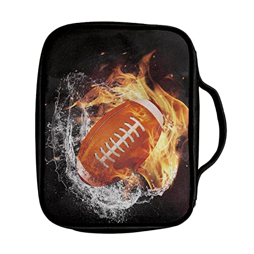 Coldinair Fire Water Rugby Print Bible Cover,Carrying Book Case Church Bag Bible Bags with Handle and Zippered Pocket,Gifts for Men Teens Kids - color: Fire Water Rugby