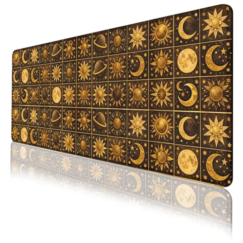 Boho Celestial Gaming Mouse Pad Sun Moon Star Vintage Astrology Mousepad Extended Large Laptop Keyboard Non-Slip Rubber Base with Stitched Edges 31.5x11.8 Inch - color: Boho Celestial, size: 31.5" x 11.8"