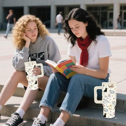 24oz Cute Cat Tumbler with Handle & Straw, Gift For Cat Lovers - color: Cat7