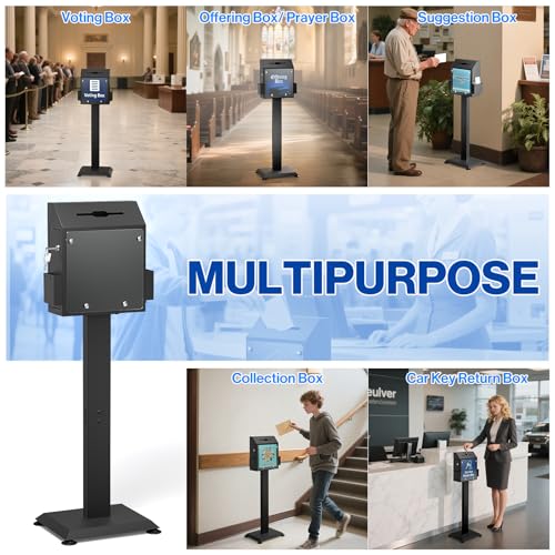POCHAR Metal Donation Box for Fundraising - Suggestion Box with Stand, Lock