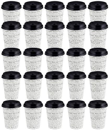 Living Grace Disposable Coffee Cup with Lid - 12-Ounce Hot Beverage Cups, 25-Count, Gather Together - color: Gather Together