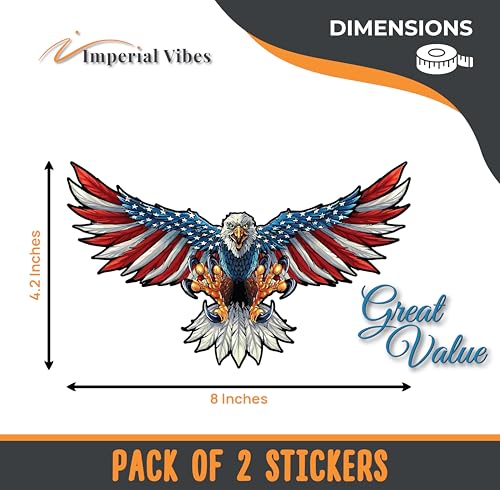 American Eagle Emblem Sticker - Pack of 2 - Waterproof Vinyl Decal for Car, Truck, Van, Laptop and Water Cooler, Indoor and Outdoor Use, Durable Adhesive Sticker - Imp 115
