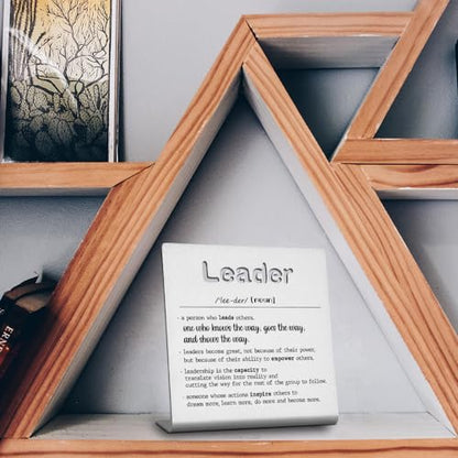 FOKCBOCM Thank You Leader Gifts for Boss Mentor Teacher Retirement Farewell Going Away New Job Leaving Gift Birthday for Leader Mentor Leader Definition Decorative Sign. - style: Leader