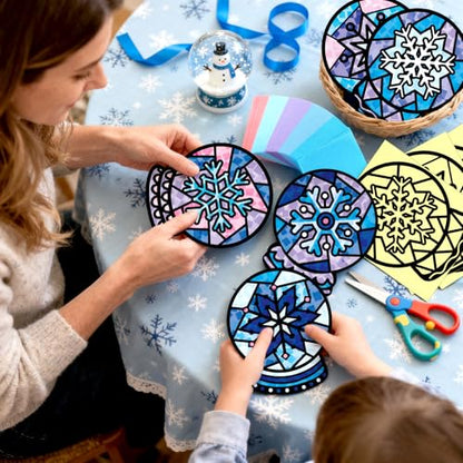 Eersida 32 Pcs Snow Globe Suncatcher Craft Kit DIY Stained Glass - style: Snow Globe