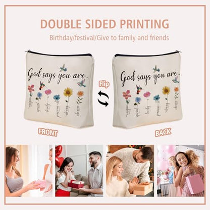 Christian Gifts for Women Girls, God Says You Are Bible Verse Makeup Bags. - style: God