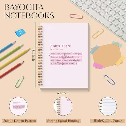 Pink Christian Spiral Notebooks, Jeremiah 29:11 Bible Journaling Notebook, Religious Prayer Journal for Woman, Church Notes Notebook, Christian Gifts for Women, 5.5x8.3 Inches - color: Gods Plan