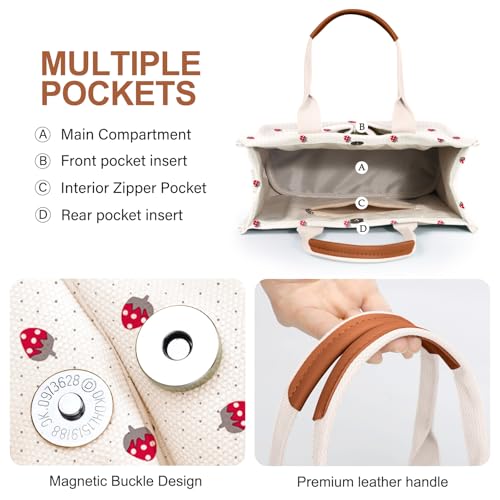 LHMTQVK Canvas Tote Bag for Women, Work & Bible Study Handbag - color: Cute Strawberry