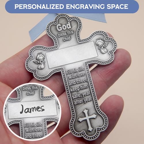Guardian Angel Cross Baby Baptism Gifts for Boys Girls with Christening Card, with Personalized Blessing Engraving Space