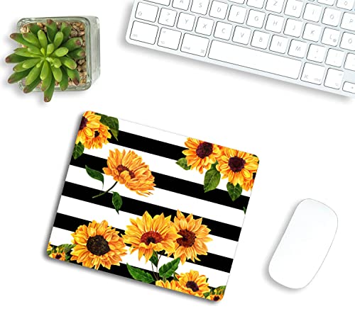Mouse Pad Custom Design,Bloomy Sunflowers Mouse pad Black and White Striped Anti-Slip Rubber Mousepad for Gaming Office Laptop Computer PC Men Women Kids, Cute Custom Pattern - color: TSP176