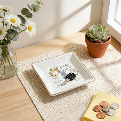 PUDDING CABIN Birthday Gifts for Women, Larkspur Scripture Jewelry Dish, Christian Gifts - style: Larkspur: Positivity, Dignity, Open Heart(July Birth Flower)
