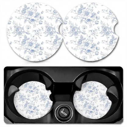 Car Coasters for Cup Holders, Blue Floral Car Coasters Set of 2, B06 - color: Blue Floral