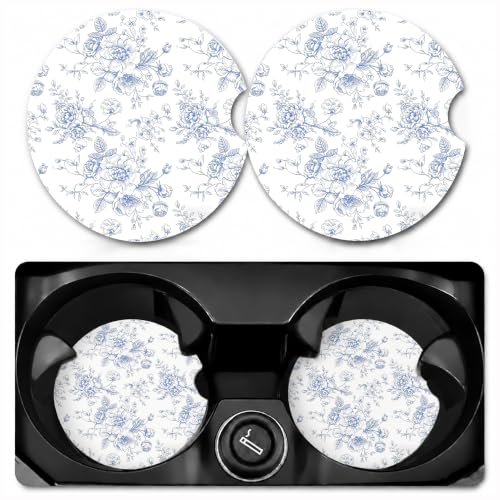 Car Coasters for Cup Holders, Blue Floral Car Coasters Set of 2, B06 - color: Blue Floral