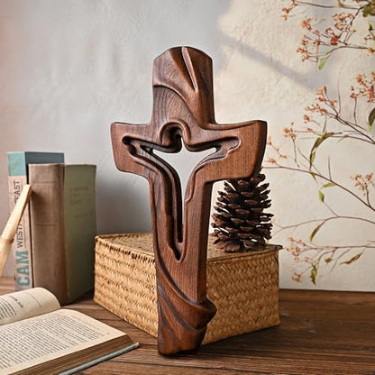 BGCOPPER Wooden Cross for Wall Decor Jesus Crucifix Wall Cross - 14 Inch - size: 13.8"L x 7.6"W
