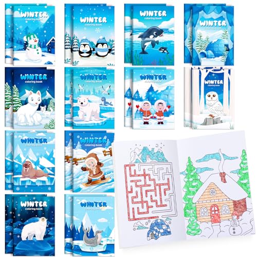 BenLouis 60Pcs Winter Mini Coloring Books Bulk for Kids Party Favors - style: Winter