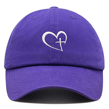JPAK Heart and Cross Premium Dad Hat Embroidered Cotton Baseball Cap Christian Faith - color: Purple