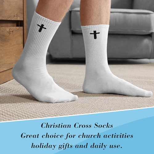 16 Pairs Christian Cross Socks Bulk Religious Elastic Crew Socks Christian Gifts for Men Women - color: Black, White