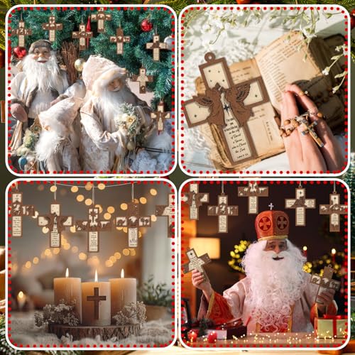 Seeloowy 24 Pcs Christmas Wooden Nativity Scene Cross Ornaments for Tree