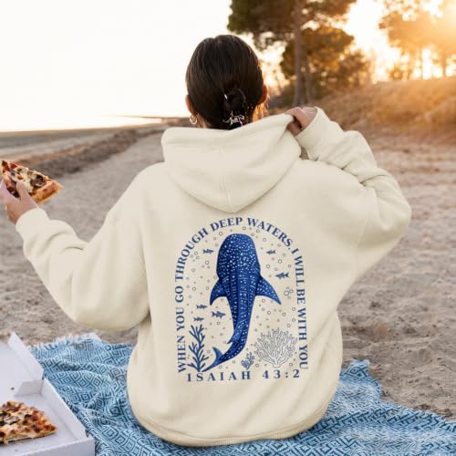 BeWithYou Christian Whale Shark Hoodies for Women Jesus Faith Sweatshirts God Religious Hoodie Bible Verse Graphic Pullover - color: Apricot, size: XX-Large