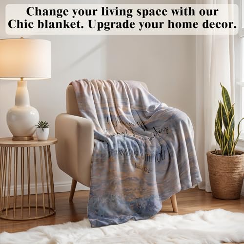 When You Go Through Deep Waters I Will Be with You Christian Throw Blanket, Religious Gifts for Women, Bible Verse Ocean Blanket for Bedroom Living Room Couch Sofa, 50x60 Inches - color: Blue