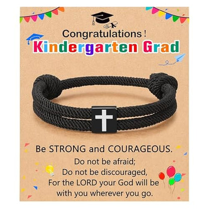 Kindergarten Graduation Gifts for Boys, Braided Rope Cross Bracelet for Kids,First Communion Gifts Boys Christian Christening Graduation (Kindergarten) - color: kindergarten