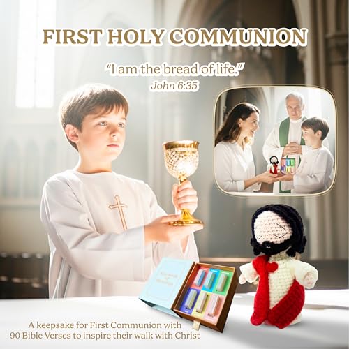 Jesus Plush Christian Bible Verse Scripture Cards with Crochet Jesus Stuffed, Christian Gifts for Women, Inspirational Prayer Cards, Faith Gift for Women Communion Gifts Read Me When Baptism Gifts Encouragement Gift - color: Jesus