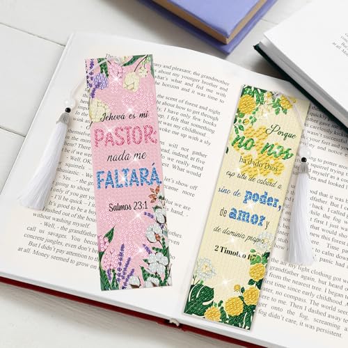 8 Pieces Christian Bible Verse Diamond Art Bookmarks 5d Christian Beaded Bookmark Acrylic Tassel Bookmark for DIY Making Beginners Adults Arts Craft Supplies (Spanish) - color: Spanish