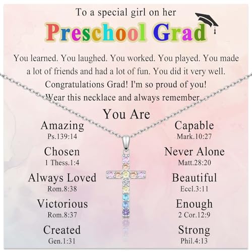 Cross Necklace for Little Girls Catholic Christian Religious Gifts - color: Preschool Graduation