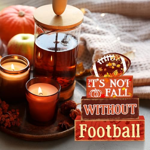 Britimes Fall Football Tiered Tray Decor Set, 4 Pack, Wooden Table Sign - style: Fall Football