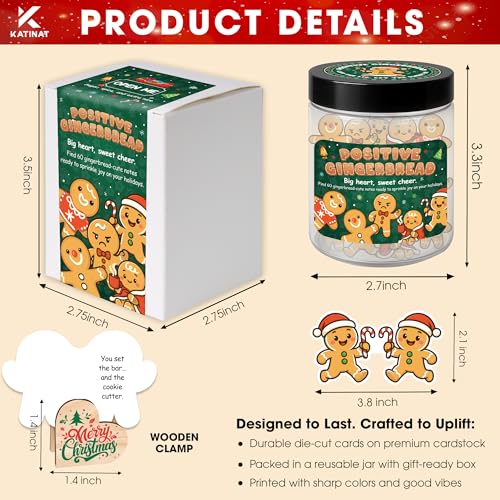 KATINAT Positive Gingerbread Jar – 60 Funny Affirmation Cards, Emotional Support Christmas Gift, Stocking Stuffers for Teen Girls, Women, Teachers, Coworkers - color: KAT-KQH- Positive Gingerbread Jar