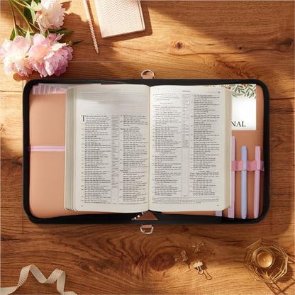 AKONEGE Pink Bible Cover with Handle & Shoulder Strap for Women Girls - color: Pink