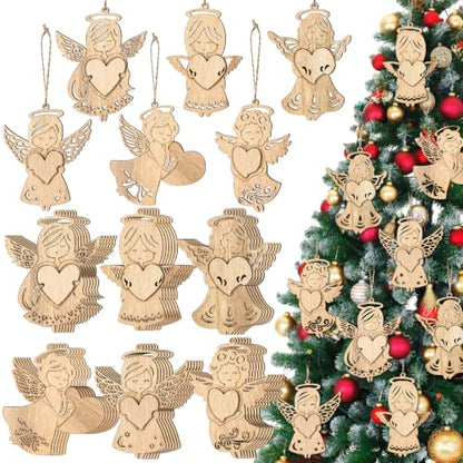 Halloscume 36 Pcs Christmas Wooden Angel Ornaments, Vintage, Elegant - style: Elegant