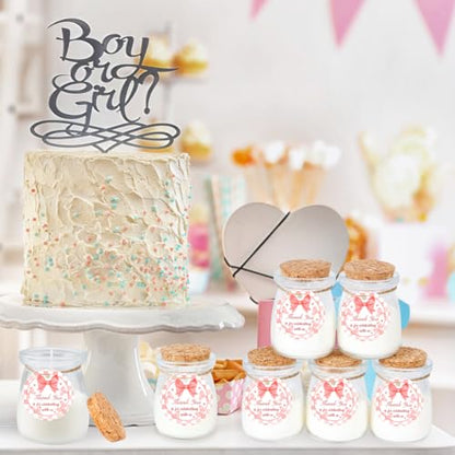 24Pcs Baby Shower Candle Party Favors Lavender Scented Glass Jars Wax Candle Bulk with Thank You Cards Organza Bags for Guests Boy Girl Birthday Gender Reveal Gift Souvenirs (Pink Bow, 24) - style: Pink Bow