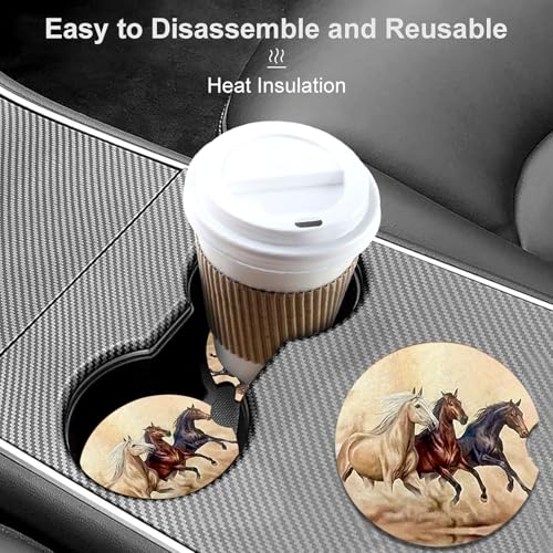 2 Pack Horse Car Cup Holder Coasters Universal Neoprene Coasters - color: Horse
