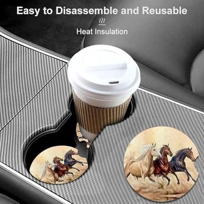 2 Pack Horse Car Cup Holder Coasters Universal Neoprene Coasters - color: Horse