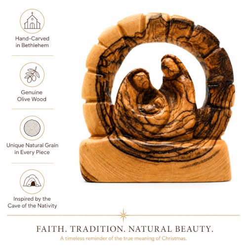 Zuluf Olive Wood Bethlehem Grotto Nativity Statue 3.7 Inch, Hand-Carved Cave of the Nativity Sculpture with Mary Joseph and Baby Jesus, Catholic Manger Scene Christmas Pilgrim Souvenir Gift - color: 3.7" Arch Nativity