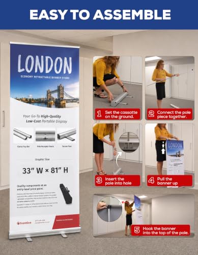 Custom Retractable Banner Stand - Ready in 1 Day - Personalized 33" x 81" Roll Up Banner, Full Color Pop Up Display Sign with Travel Bag & Stand for Important Events, Trade Shows & Photo Booths
