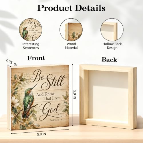 TOUNER Be Still And Know That I Am God Wooden Box Sign, Rustic Hummingbird Wooden Sign Decorations for Home Office Living Room Table Shelf, Bible Verse Gifts for Friends Family Colleague - color: multicolored098