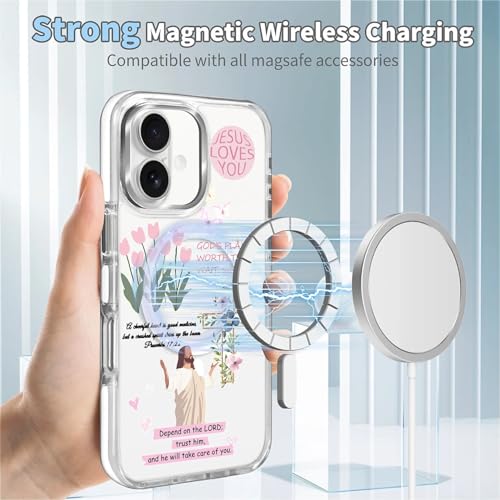 for iPhone 17 Case [Compatible with Magsafe],Girls Women Clear Magnetic Case Silicone Shockproof Protective Cover with Pattern Bible Jesus Flowers - color: Bible Jesus Flowers, size: iPhone 17