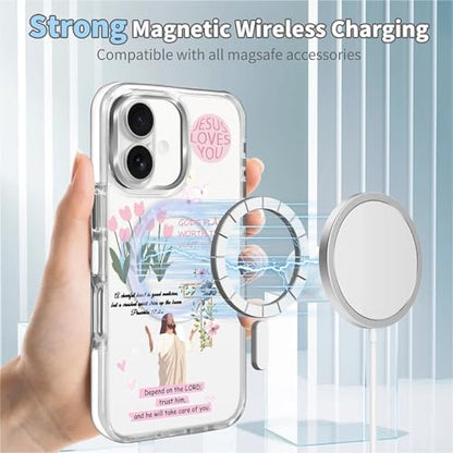 for iPhone 17 Case [Compatible with Magsafe],Girls Women Clear Magnetic Case Silicone Shockproof Protective Cover with Pattern Bible Jesus Flowers - color: Bible Jesus Flowers, size: iPhone 17