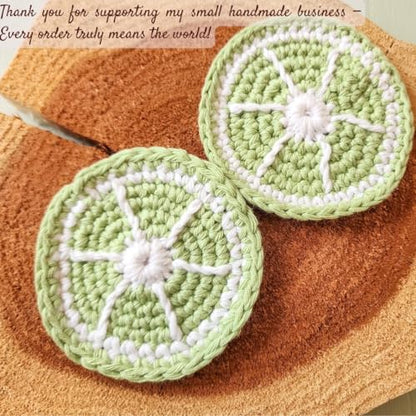 Cotton Crotchet Fruit Car Coaster Set (Lime Zing) - color: Minty Lime