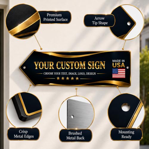 Custom sign outdoor LEFT arrow sign by BCB | direction signs Printed in USA - color: Left Arrow Metal Sign