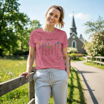 Womens Christian Shirt Bible Verse T-Shirt Religious Gifts Florial Tee Tops - color: Pink, size: Small