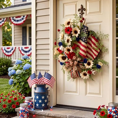 Cinnvoice 4th of July Patriotic Wreath Artificial Wreath for Front Door - style: 4th of July