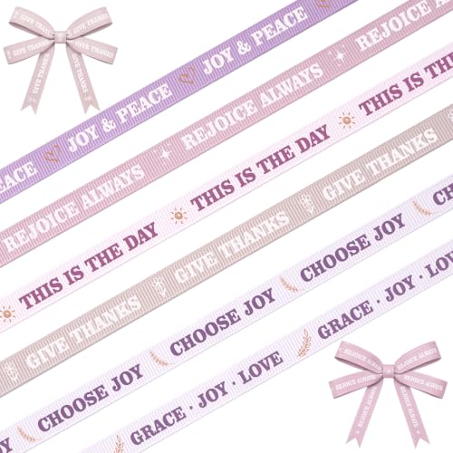 6 Rolls Bible Verse Ribbon, Grosgrain Religious Ribbon 3/8 Inch, Joy Theme - color: Joy