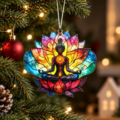 Yoga Christmas Ornament 2026, Lotus Meditation Gifts for Yoga Lovers - color: Lotus Suncatcher
