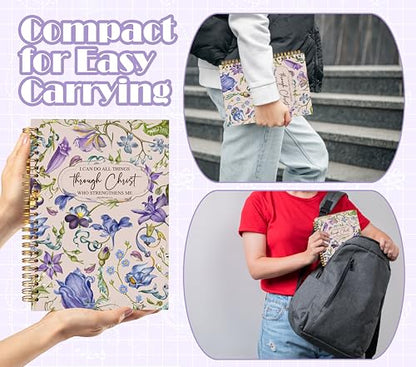 Welshower Blue Purple Floral Botanical Christian Spiral Notebook Journal, I Can Do All Things Through Christ Bible Verse Notebook, Religious Prayer Journals for Woman, 5.5x8.3 Inch - color: Prayer Blank Book 07