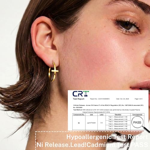 Senteria 3MM 925 Sterling Silver Post Cross Hoops Earrings Hypoallergenic - color: Gold-30MM