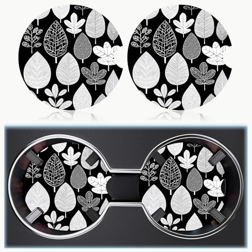 Ceramic Car Cup Holder Coasters Set of 2, 2.56 in Black Leaves - color: Black Leaves